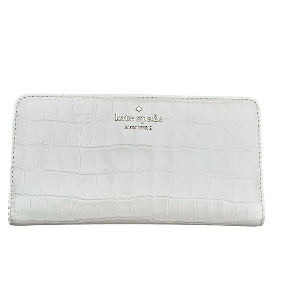 Kate Spade Ivory Dumpling Croc-Embossed Bi-fold Wallet - Picture 1 of 10